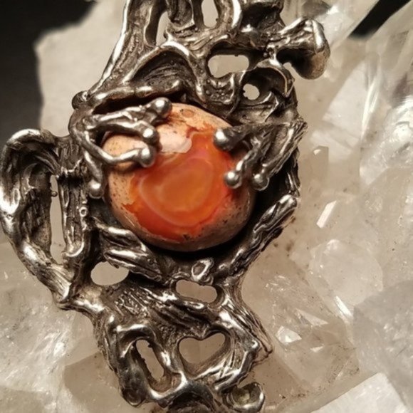 OOAK Sterling Mexican Fire Opal Pendant Artisan - Picture 2 of 5